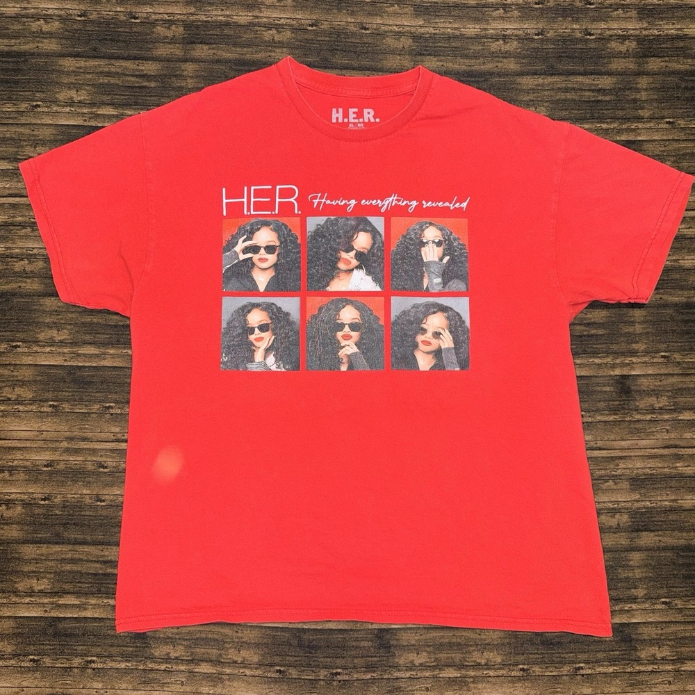 H.E.R. Graphic Tee Women XL Red  Having Everything Revealed R&B Shirt